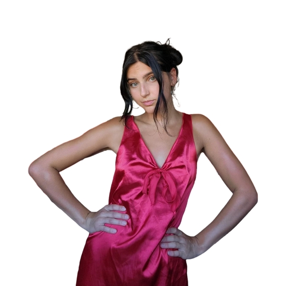 Red shiny Jessica Intimates slip dress - Picture 1 of 9